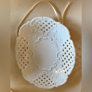 white porcelain oval plate with a lattice design by "Home Essential “10”x12”